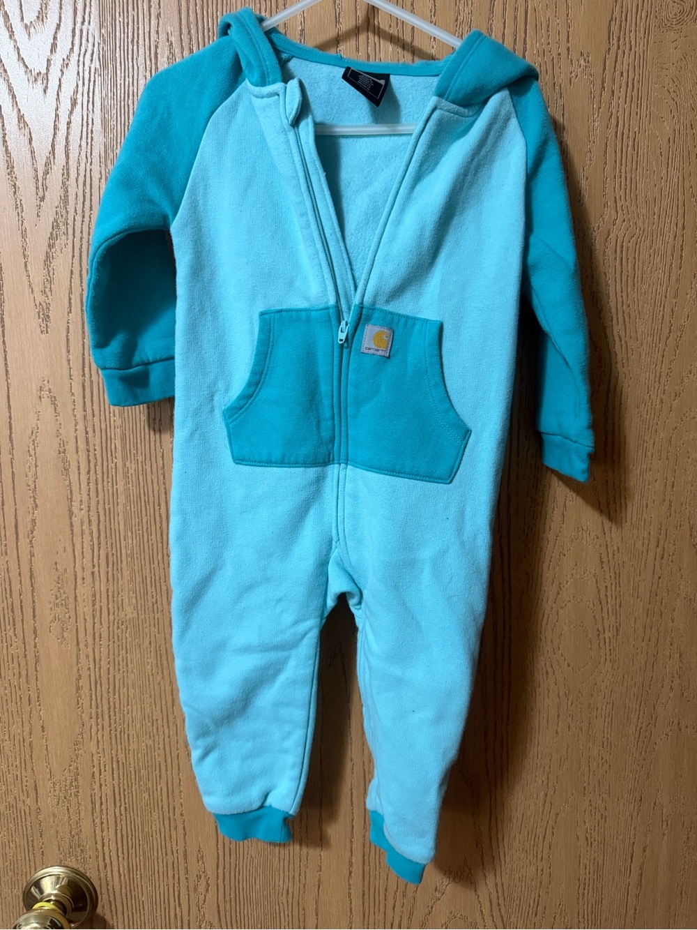 Carhartt Aqua & Teal Fleece Hooded Kids One-Piece Romper